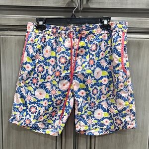 Mr.Swim Blue Floral Swim Trunks with Pink Drawstring
